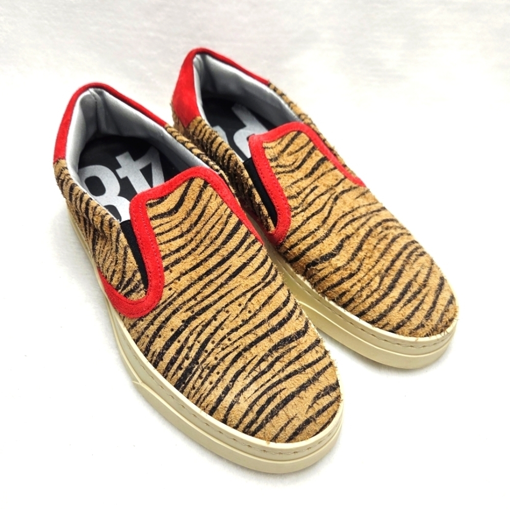 P448 Tiger Print Slip-On Sneakers with Red Trim
